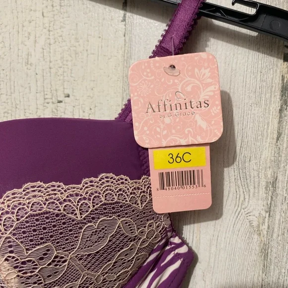 0606 Affinitas Purple and Cream Lace Push Up Bra with Underwire Support